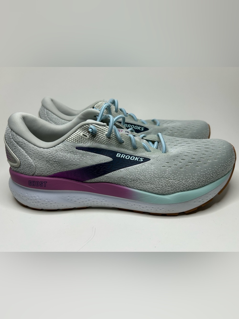 Brooks Athletic White Grey Blue Pink Ghost Sneaker Size 10 - Picture 3 of 13